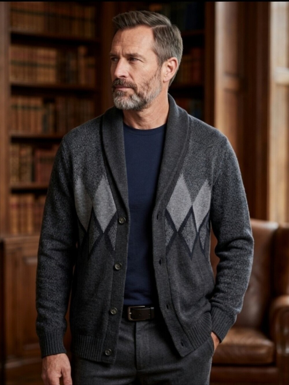 Tommy Hilfiger Men's Shawl Collar Grey Button-Up Cardigan Sweater Size L